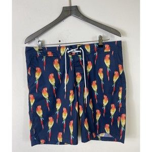 Bonobos Board Shorts Mens Navy Blue Lined Shorts  Parrot Print
